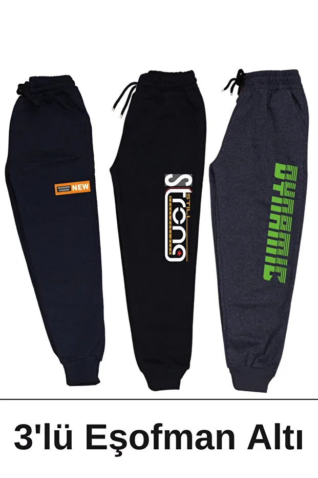 Детские спортивные штаны для мальчиков с принтом, комплект 3 шт, Panios Kids, Navy-Black-Smoked