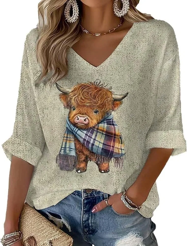 Женский свитшот с принтом Highland Cow, абрикосовый