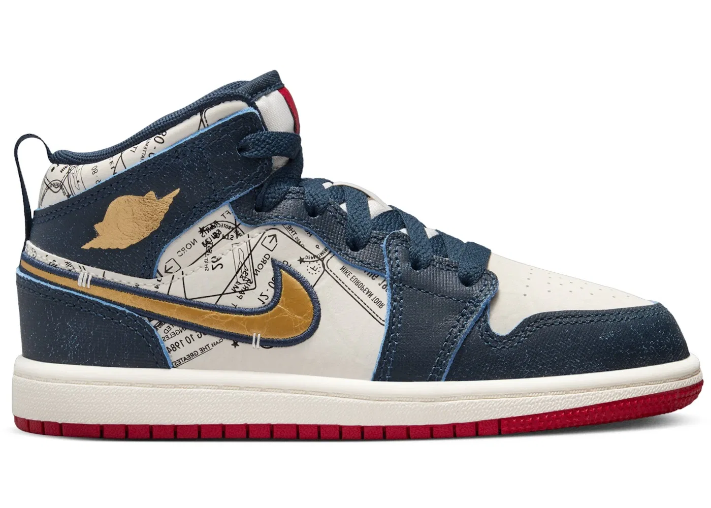 Детские кроссовки Lifestyle Jordan 1 Mid SE Jordan, Armory Navy/Pale Ivory/Sport Red/Metallic Gold