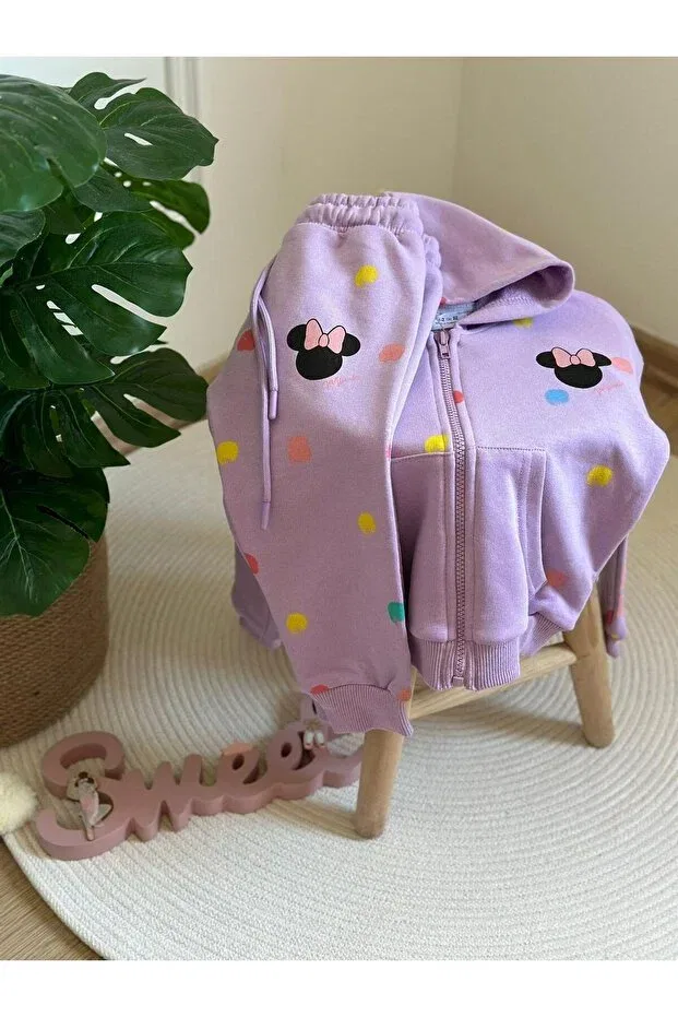 Детский комплект спортивного костюма для девочек с капюшоном Ihracatfazlasi, Purple
