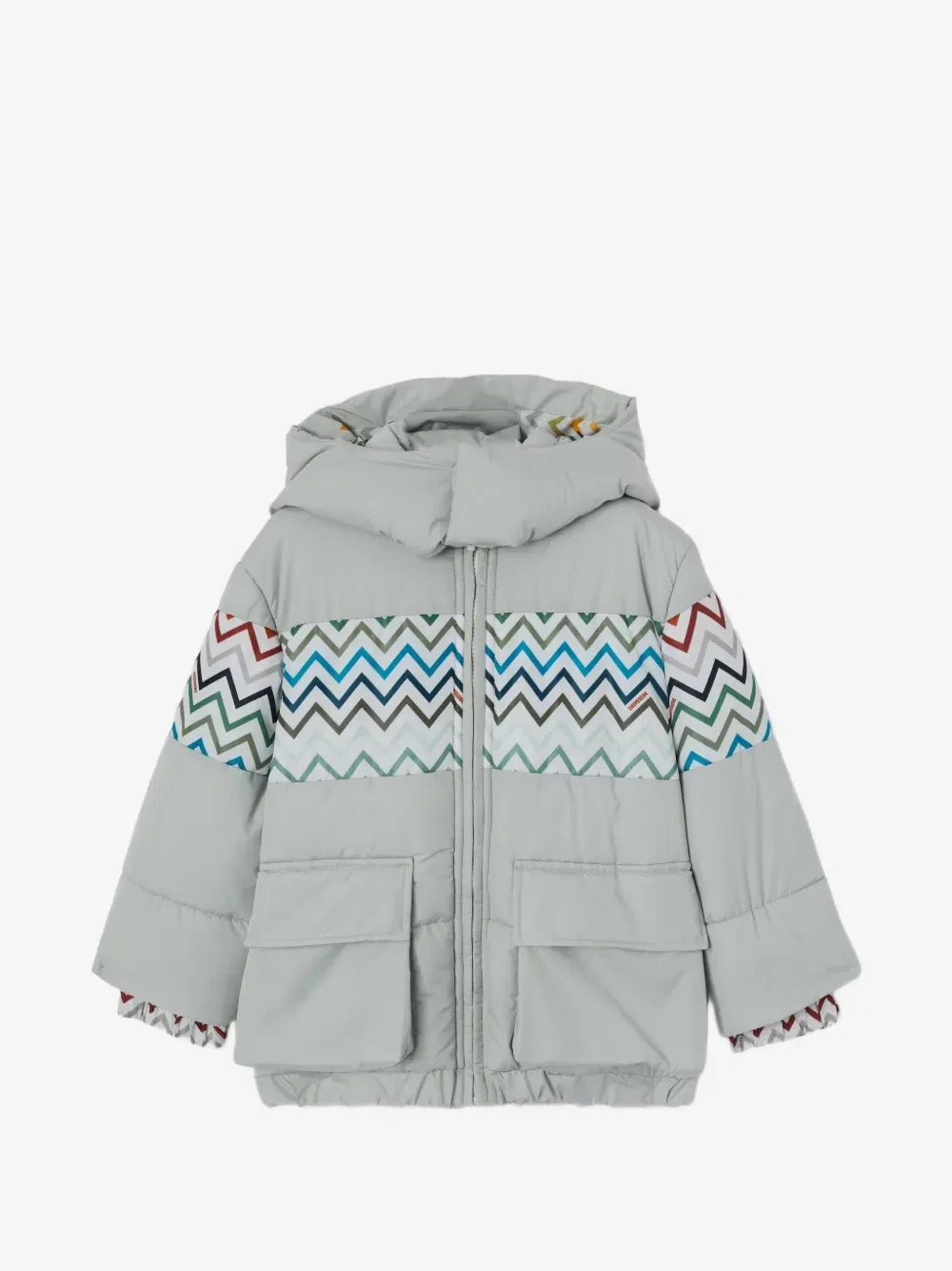 Пальто с капюшоном и принтом в виде зигзага Missoni Kids, серый