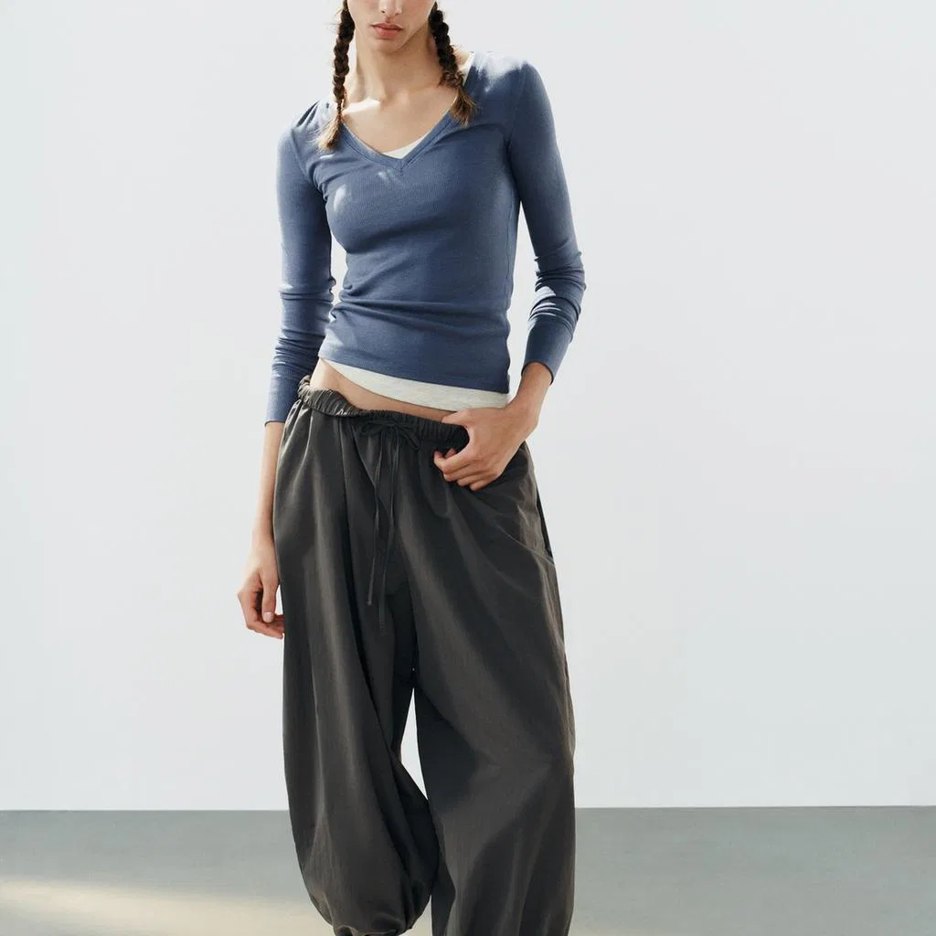 Женская футболка с V-образным вырезом Blue/Indigo ZARA — фото 4