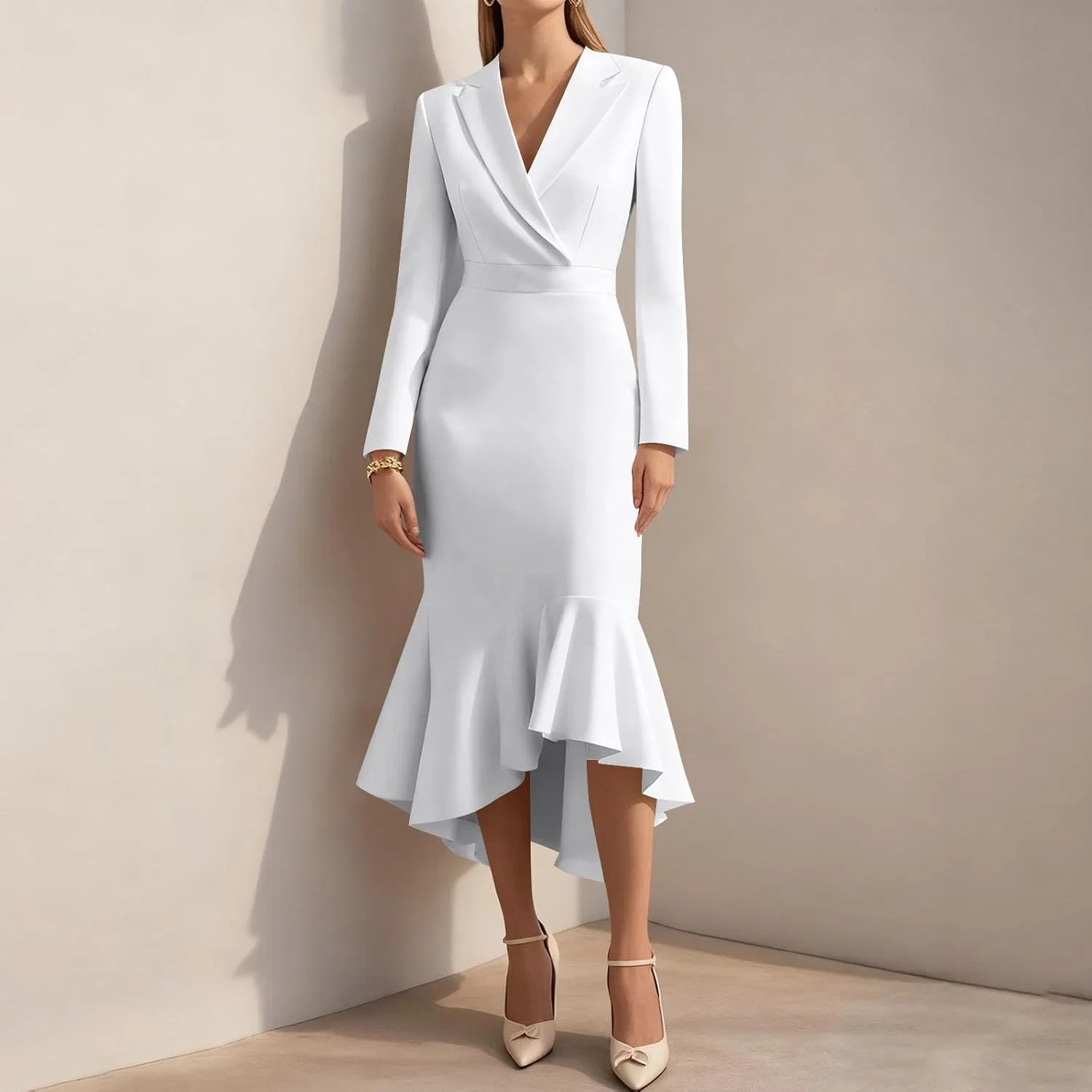 Женское офисное платье с запахом Bodycon Midi, White — фото 2