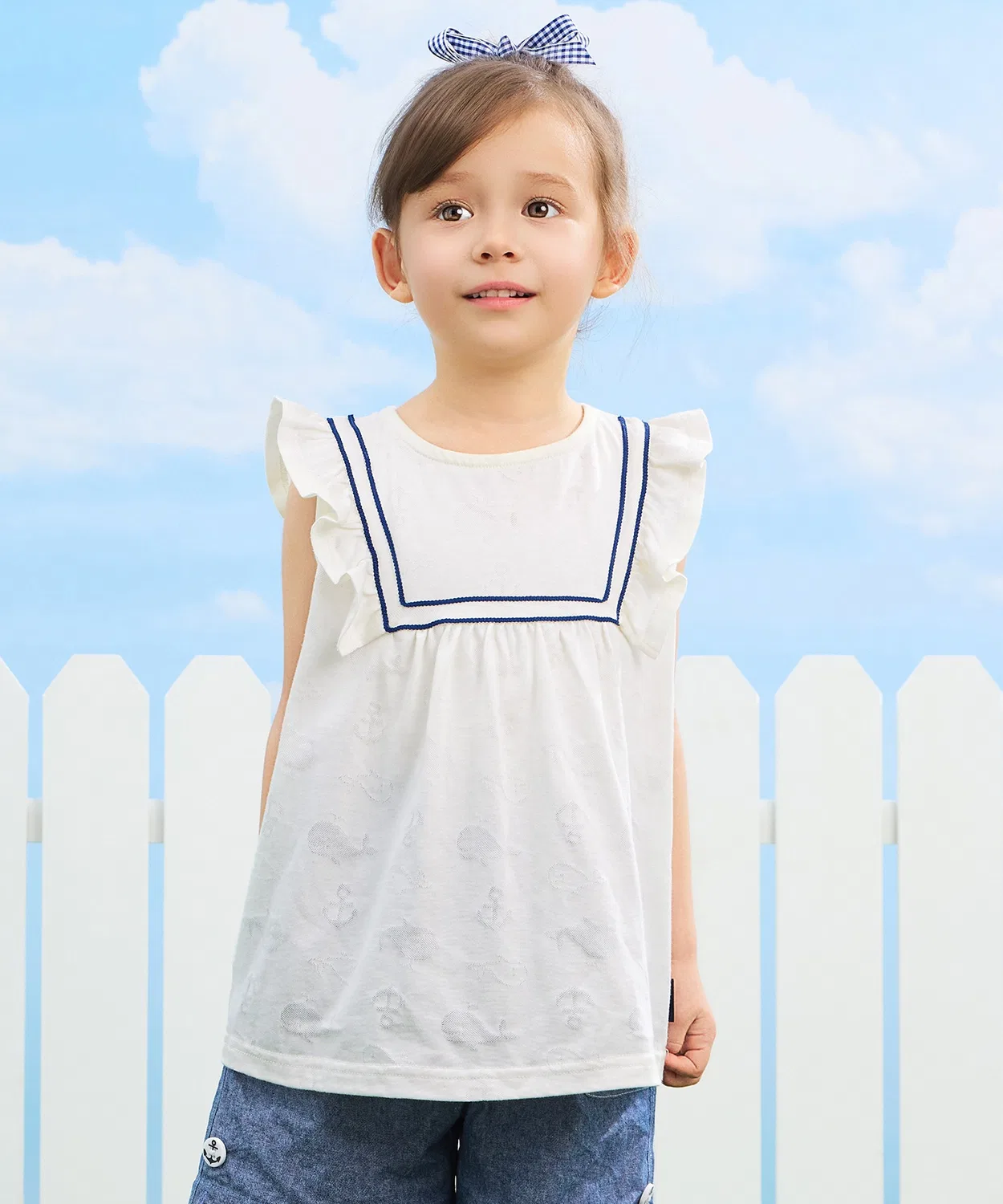 Детская туника для девочек с длинным рукавом модель Whale JQ, combimini, Off White