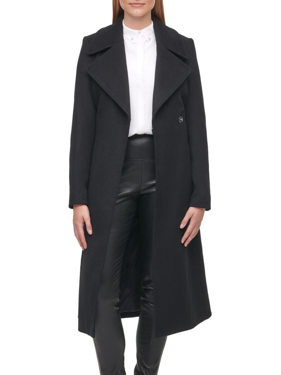 

Двубортное пальто-халат из смесовой шерсти Karl Lagerfeld Paris, черный
