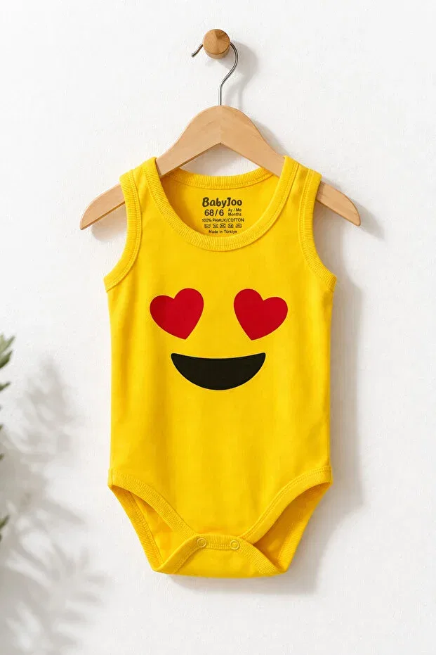 Детское боди без рукавов с принтом Yellow Heart Eye Emoji Babytoo, Yellow