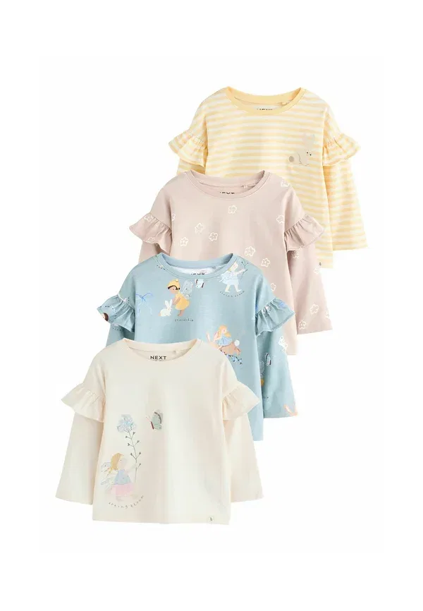 Комплект из 4 футболок с длинным рукавом, хлопок, Regular fit frill detail long sleeve 4 pack, Next, нейтральный синий