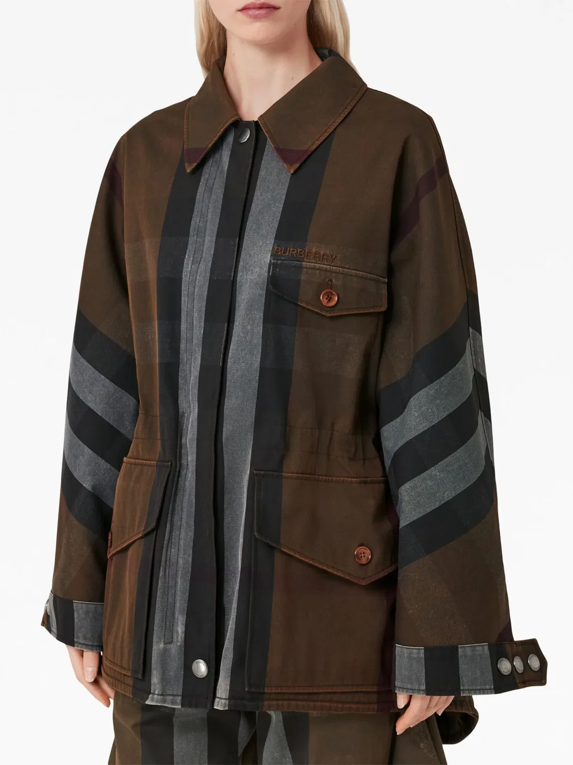 Парка с длинным рукавом в клетку Burberry, коричневый — фото 2