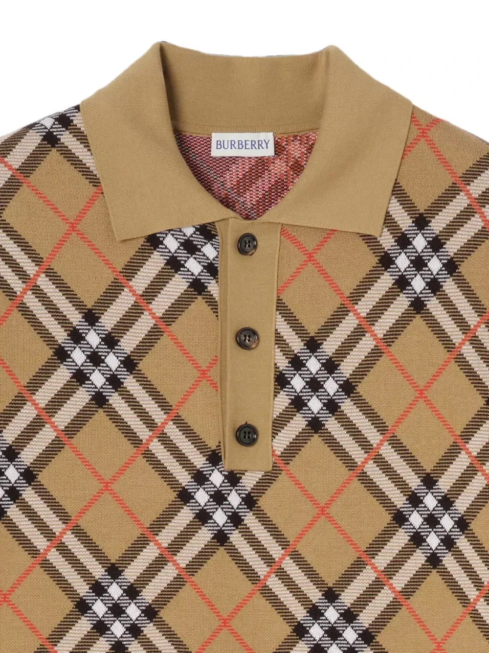 Поло из смесового хлопка с узором в клетку Burberry, бежевый — фото 2