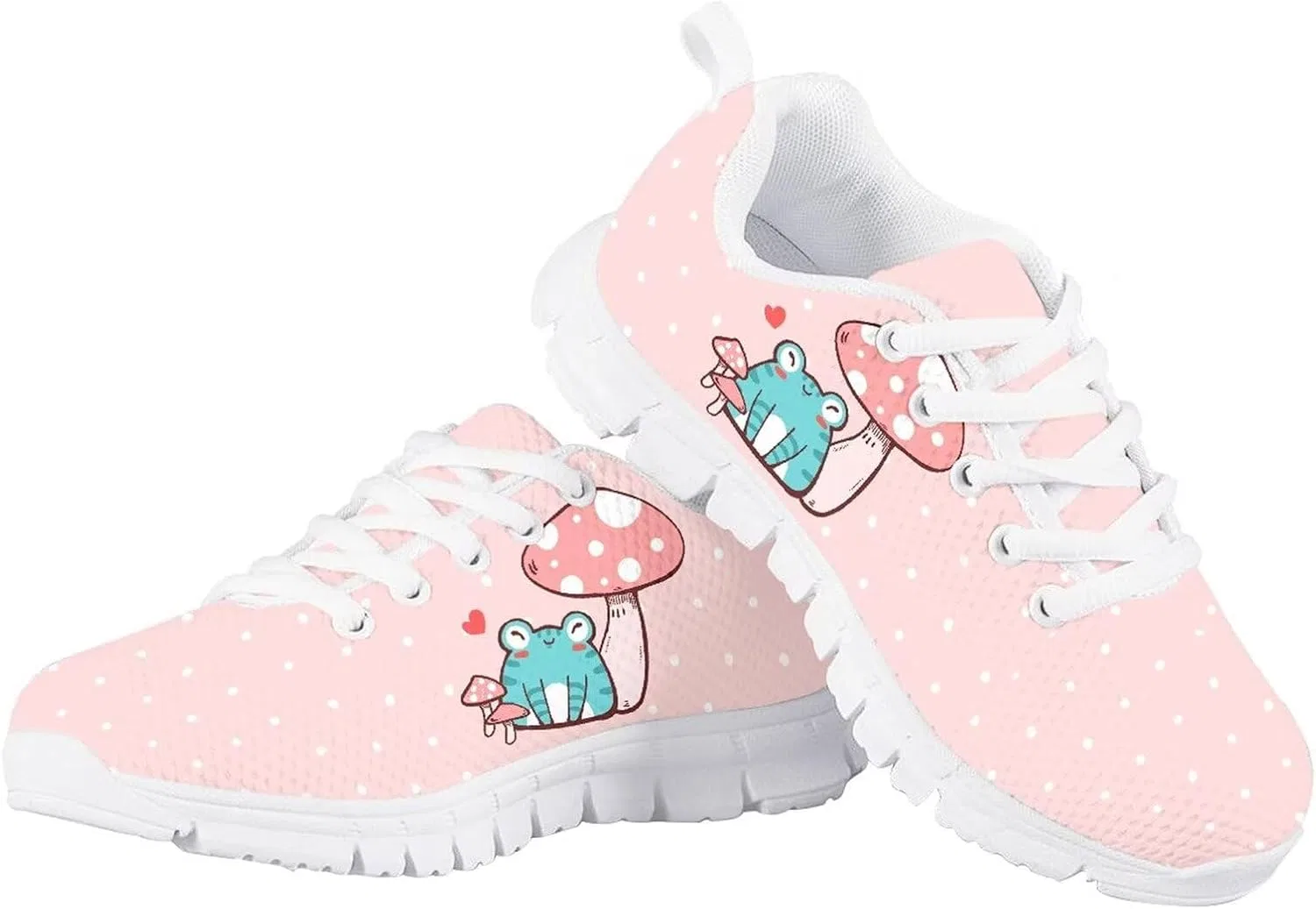 Детские кроссовки для девочек с принтом Ystardream, Pink Mushroom Frog — фото 4