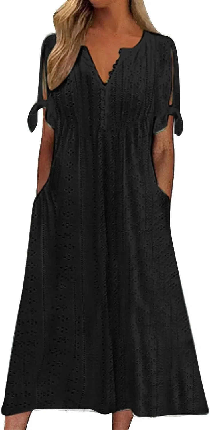 Женское летнее платье-футболка с вышивкой Eyelet, Black
