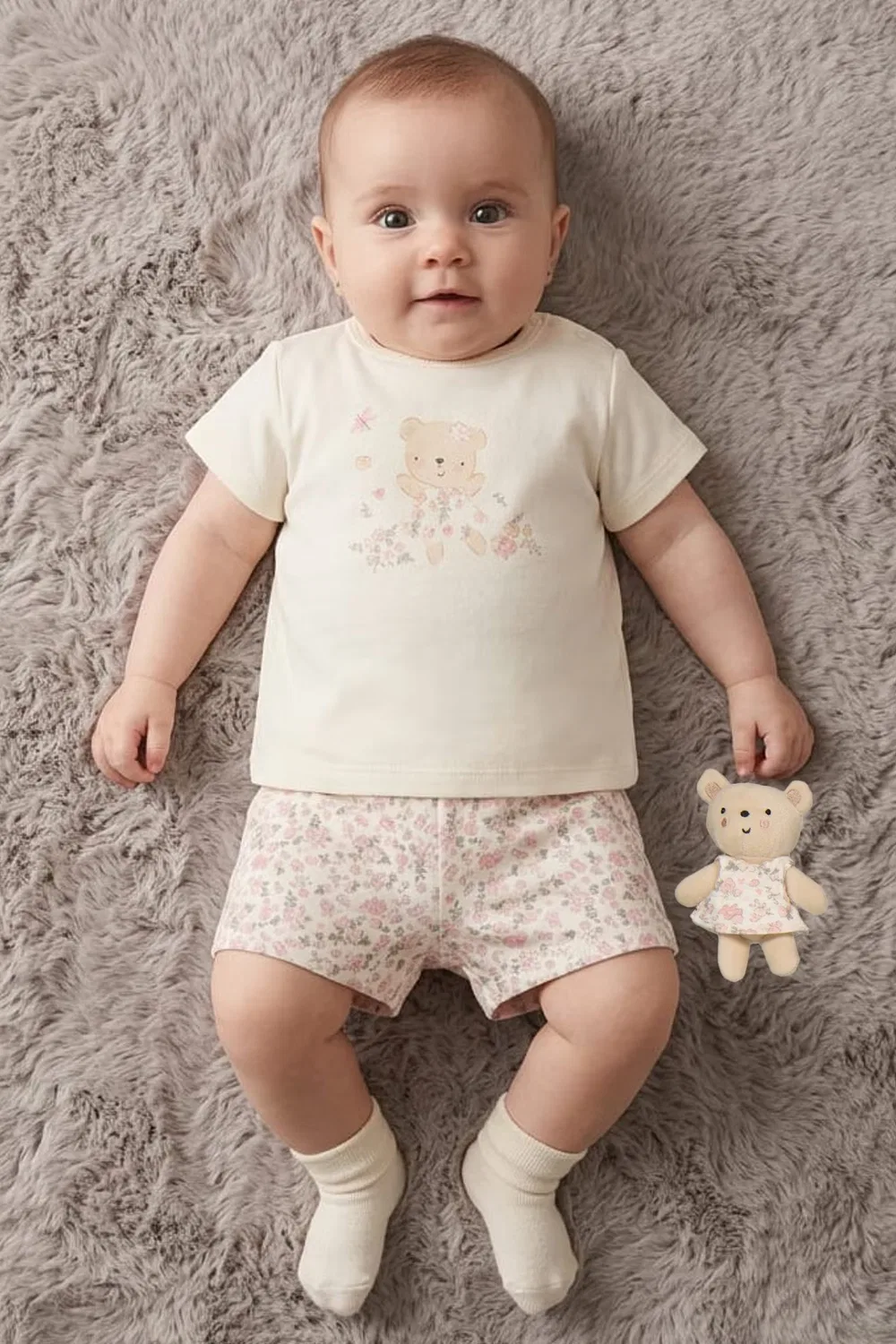 Комплект футболки и шортов с принтом с мягкой игрушкой Rock-A-Bye Baby Boutique, разноцветный