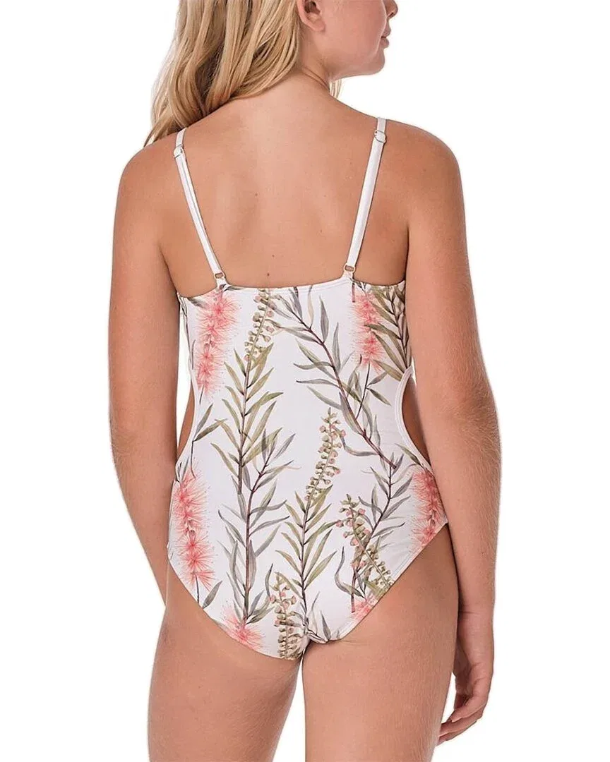 Детский купальник для девочек с цветочным принтом Submarine Circle Back Swimwear, зеленый — фото 2