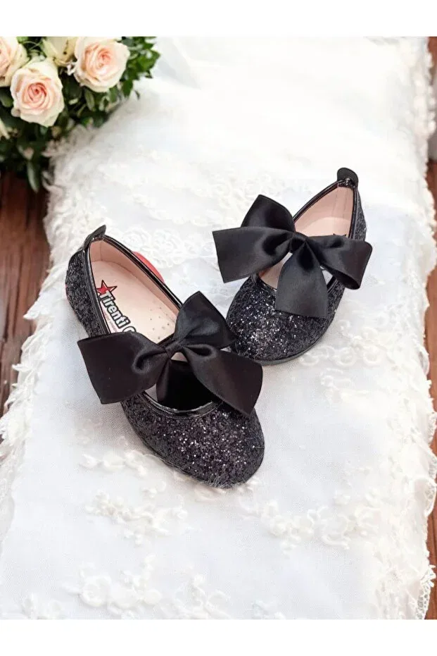 Детские балетки для девочек с ортопедической стелькой Pediashoes, Black Glitter — фото 3