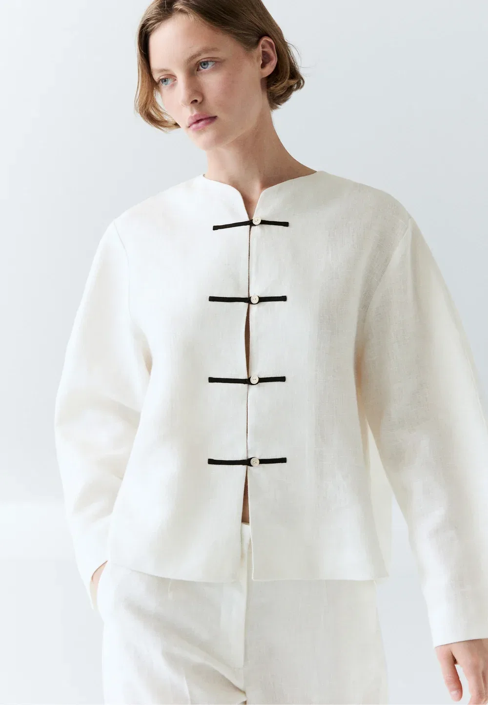Струящаяся рубашка из 100% льна с пуговицами - блузка Massimo Dutti, White