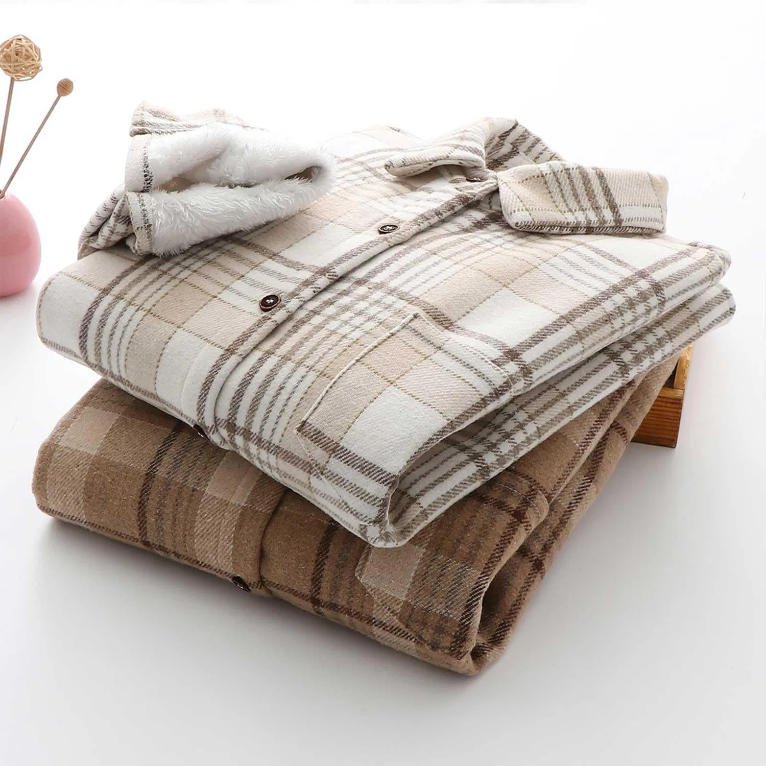 Женское пальто с принтом Autunno/Inverno Caldo Plaid Camicia con Sciolto Monopetto Cappotto Donna Giacche di Formato Alto, Cachi — фото 2