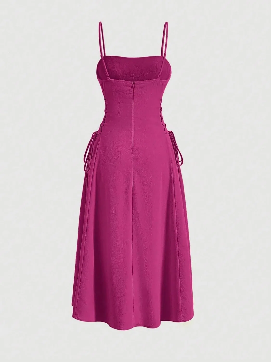 Женское платье миди с открытой спиной на бретелях, Hot Pink — фото 2