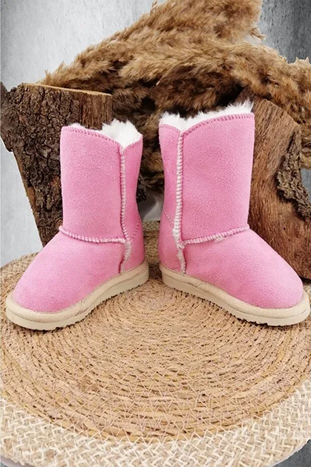 Детские ботинки для девочек на шнуровке с мехом Ada Bebek Çocuk, Pink