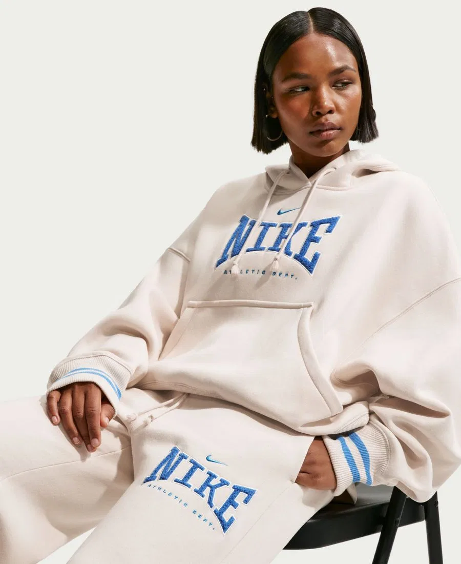 Женские широкие брюки с высокой посадкой Nike Sportswear Phoenix Fleece, Light Orewood Brown/University Blue — фото 3