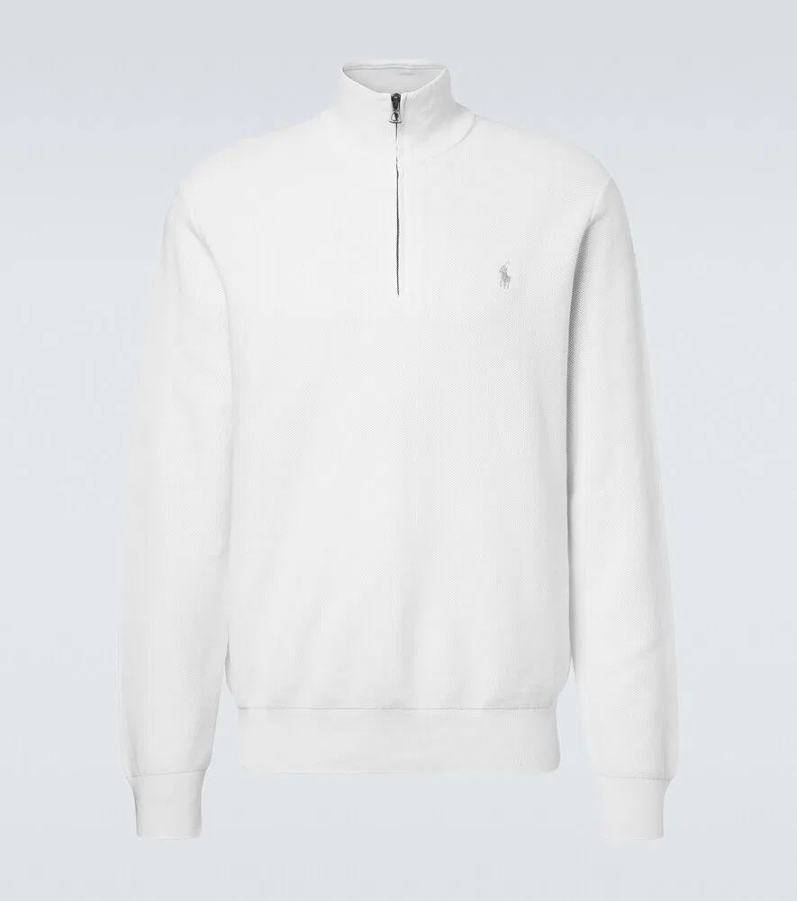Хлопковый свитер с логотипом и застежкой-молнией до середины груди Polo Ralph Lauren, белый