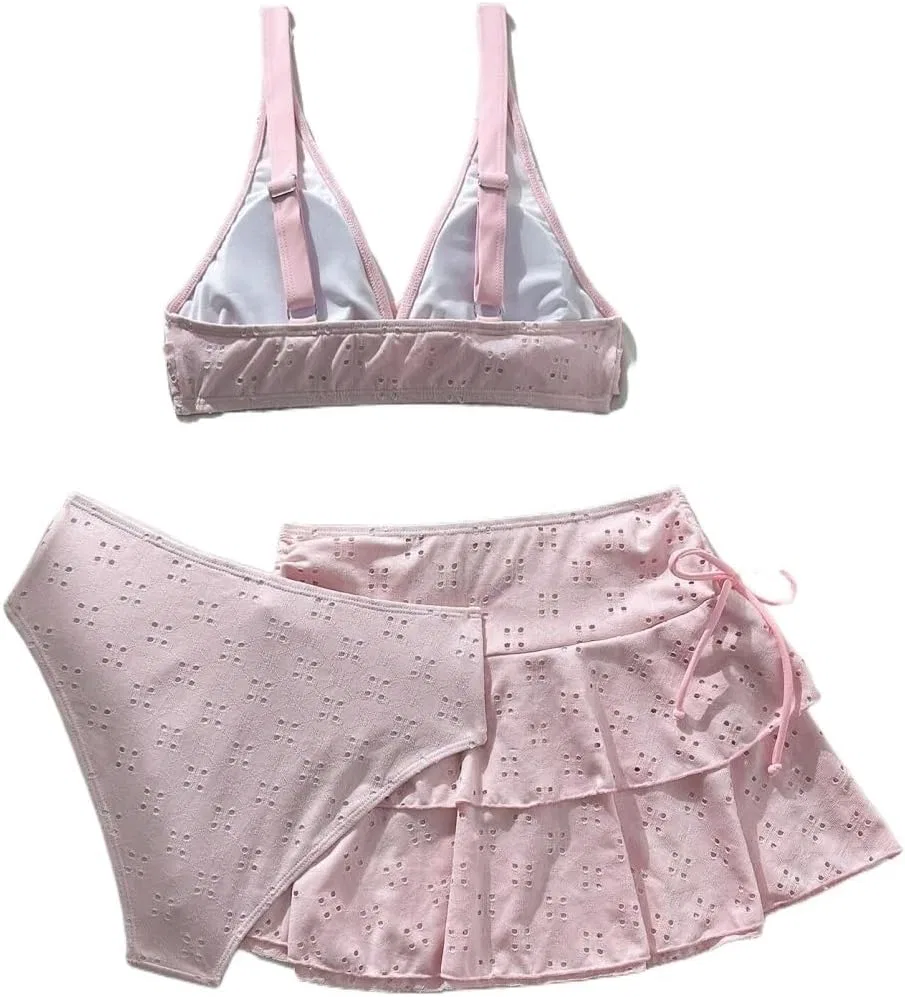 Женский бикини-сет с открытой спиной бретельками, Pink — фото 4