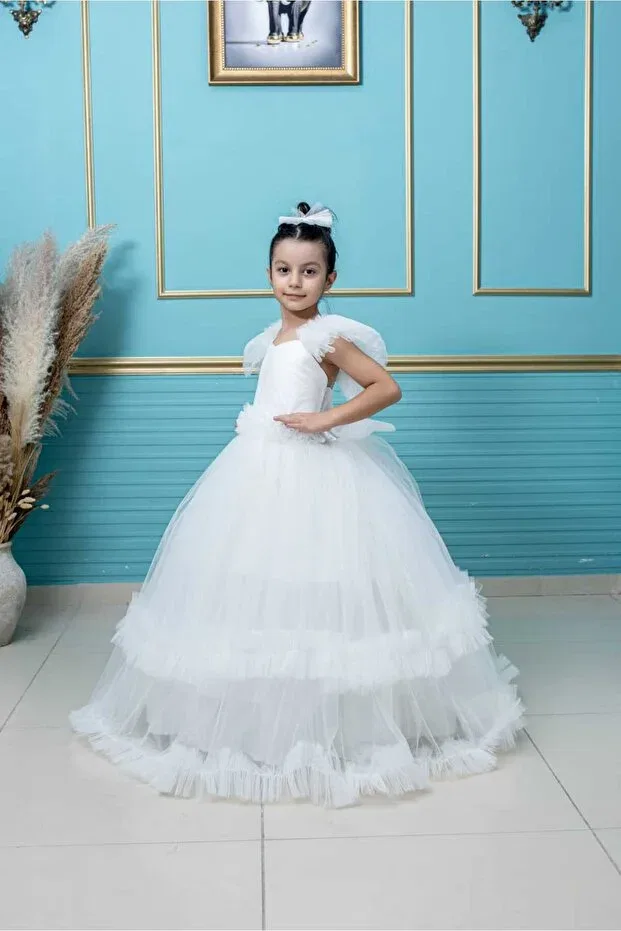 Детское платье для девочек с принтом Princess Caroline Zde Dikim Evi, White — фото 2