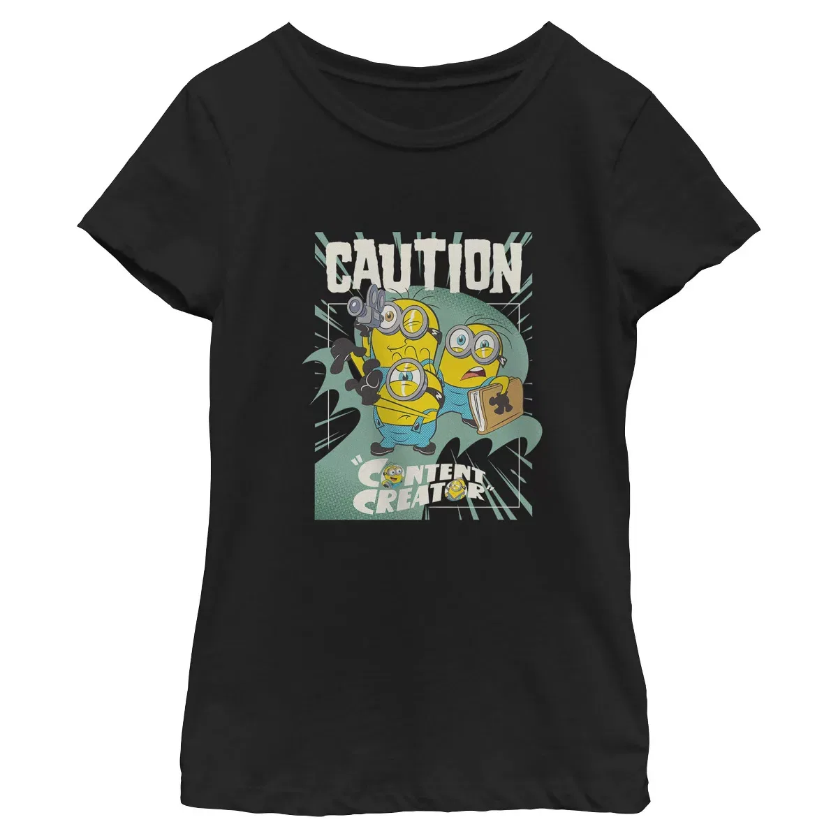Детская футболка с принтом Caution Content Creator Minions Black