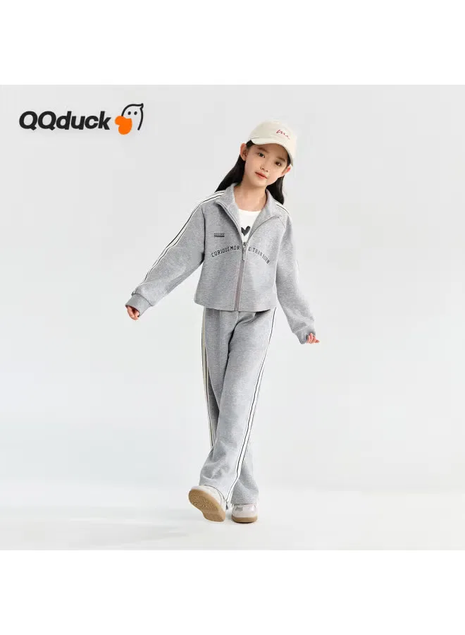 Комплект одежды для девочек с контрастной тесьмой Qq Duck, светло-серый
