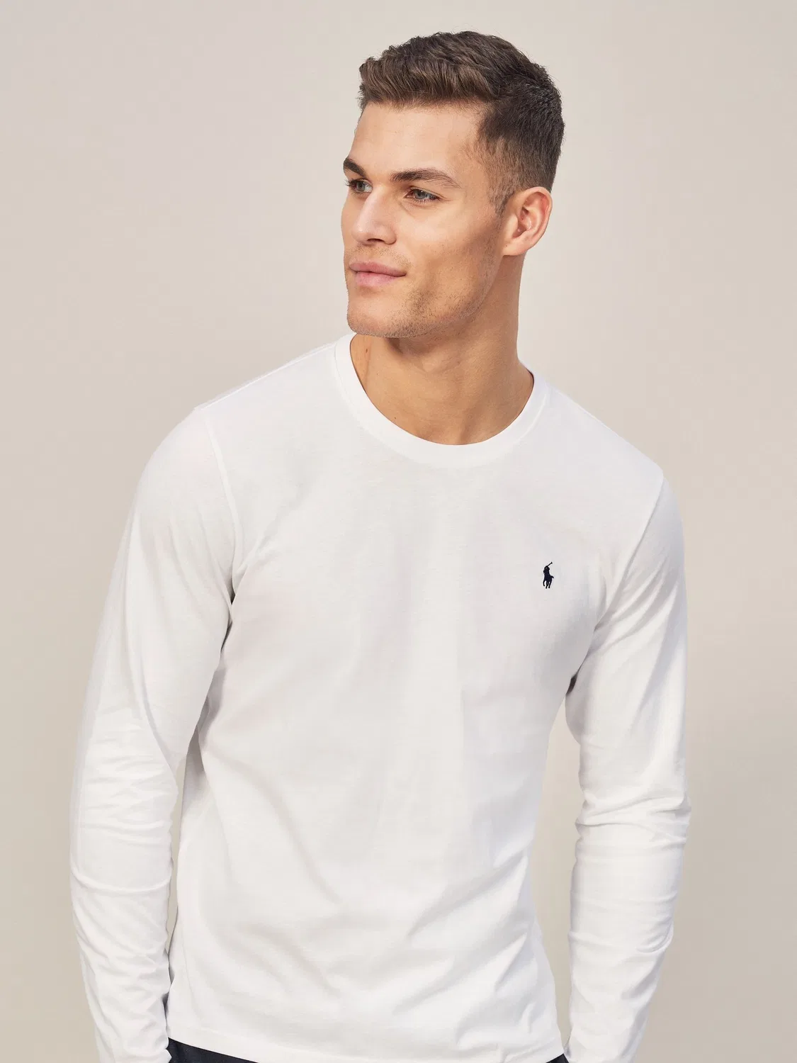 Белая хлопковая футболка с длинным рукавом и логотипом Polo Ralph Lauren