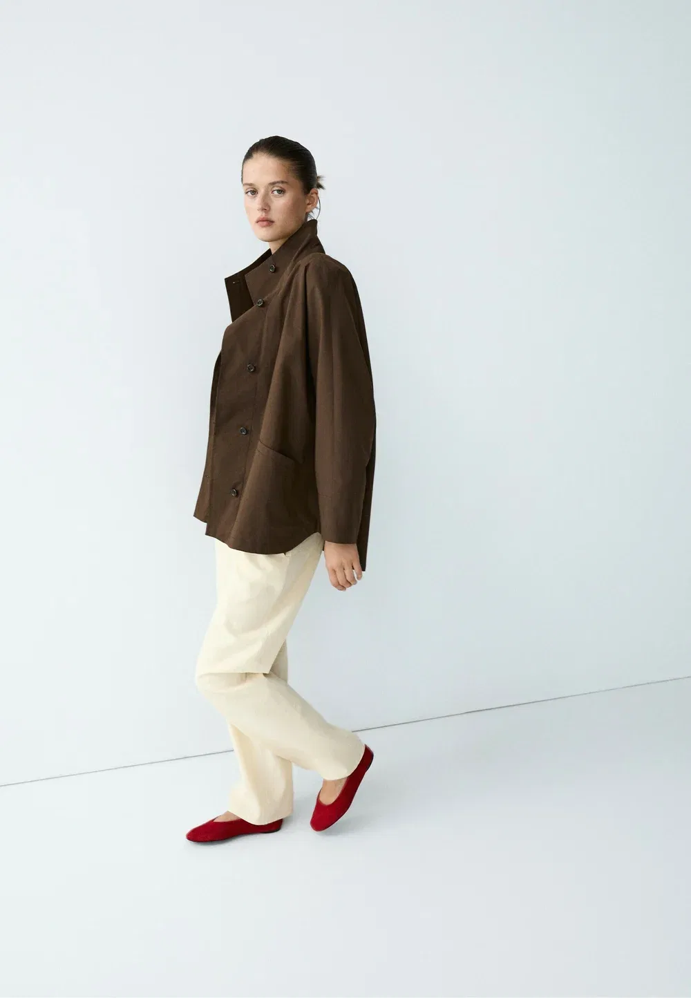 Куртка-Накидка с воротником - летняя куртка Massimo Dutti, Dark Brown — фото 4