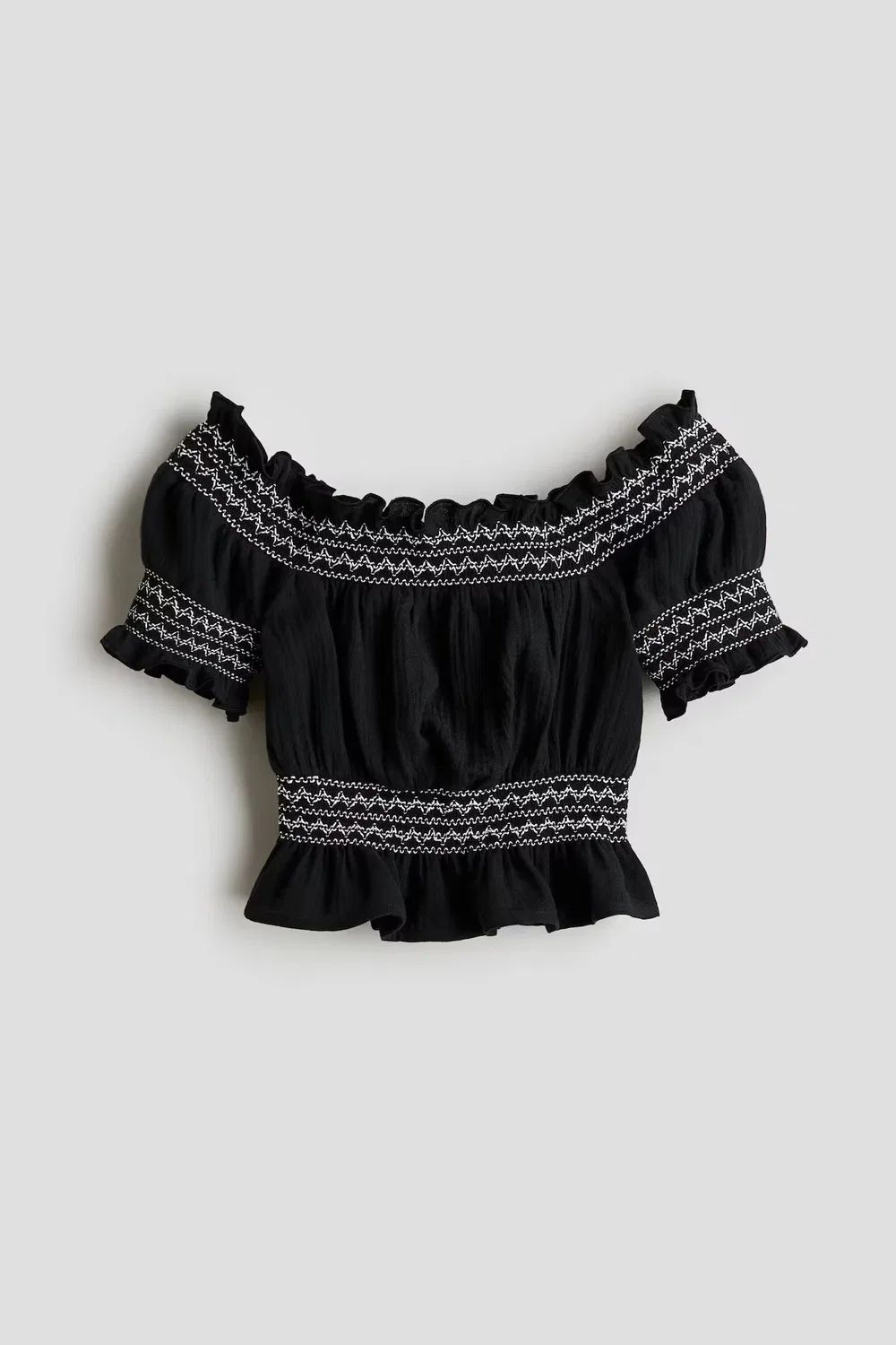 Муслиновая рубашка с вышивкой в технике «смокинг» H&M, Schwarz — фото 4