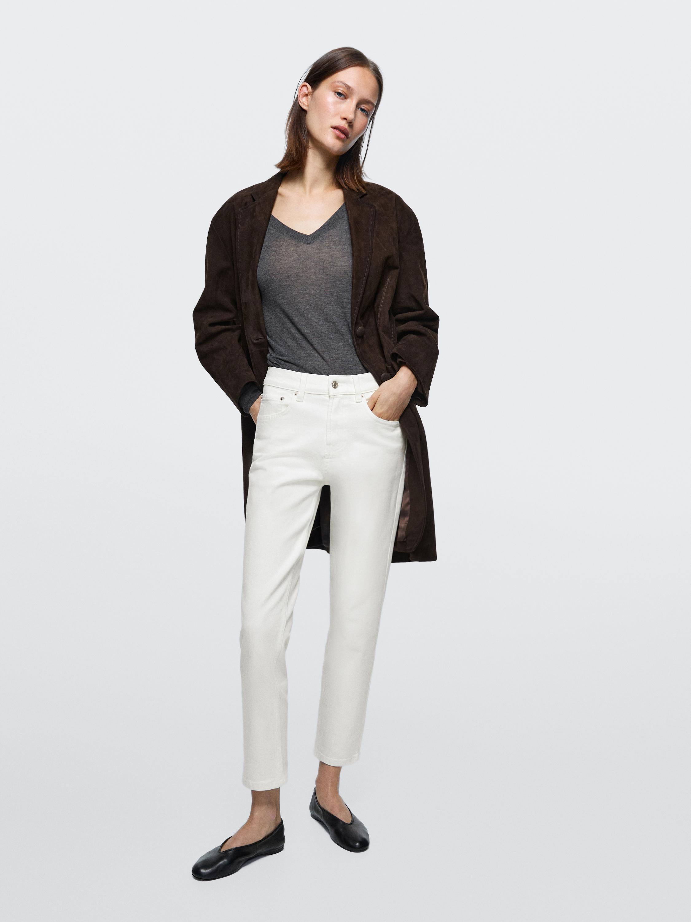 Джинсы Massimo Dutti Mid-rise cropped slim fit, белый — фото 4
