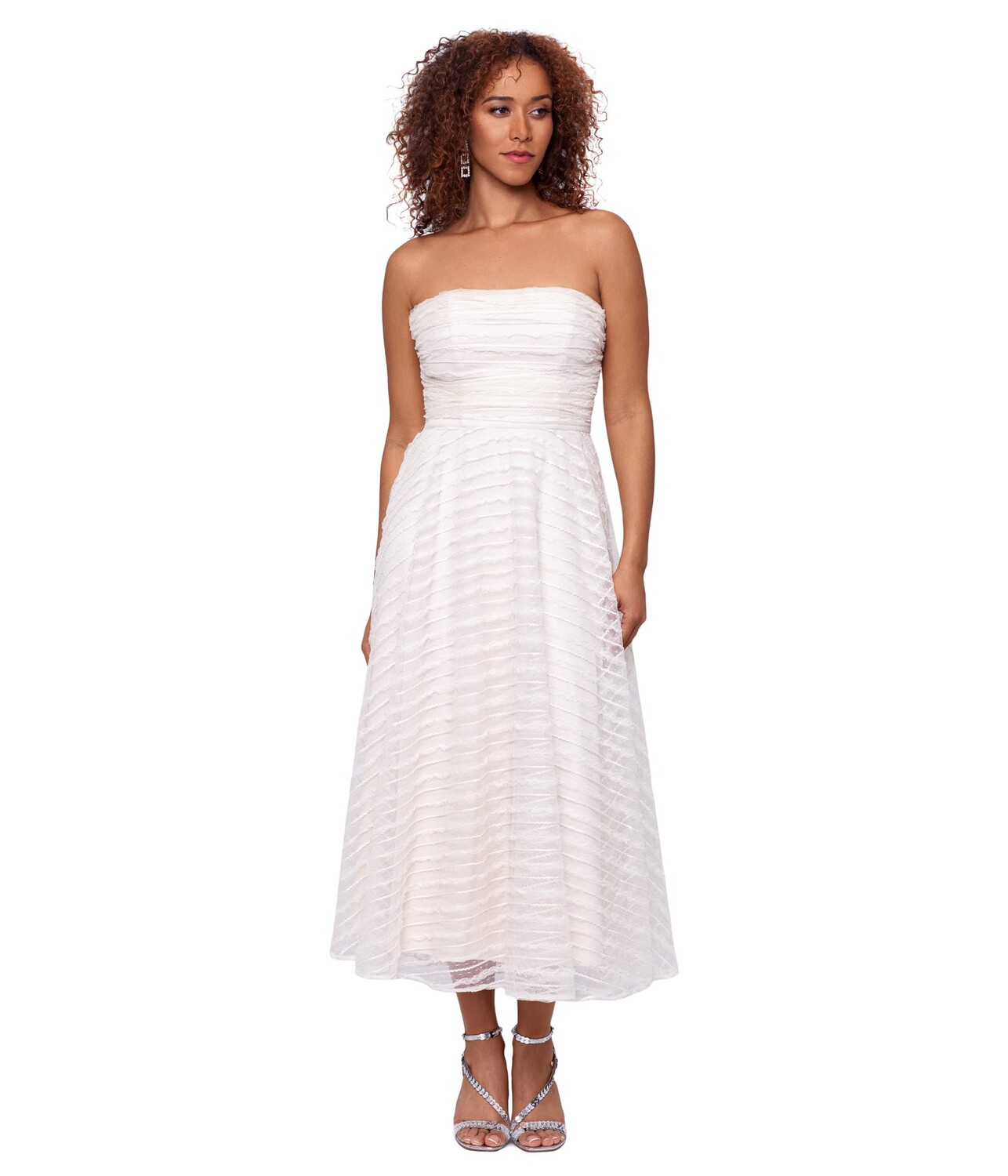 

Платье Betsy & Adam, Long Strapless Embroidered Mesh Midi Dress