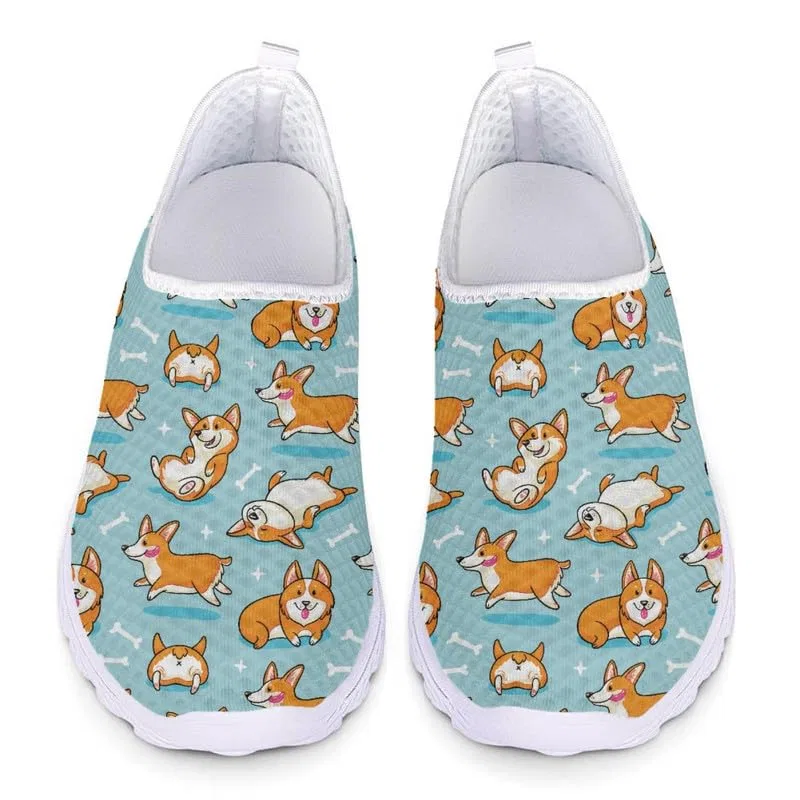 Детские кроссовки для девочек с принтом Cute Corgi Dog Women's Sports Sneakers Leopards Modern Painting Slip-On Sneakers Cartoon Nurse Training Shoes, Carino Cane Corgi Cartoon Garronmavis — фото 2