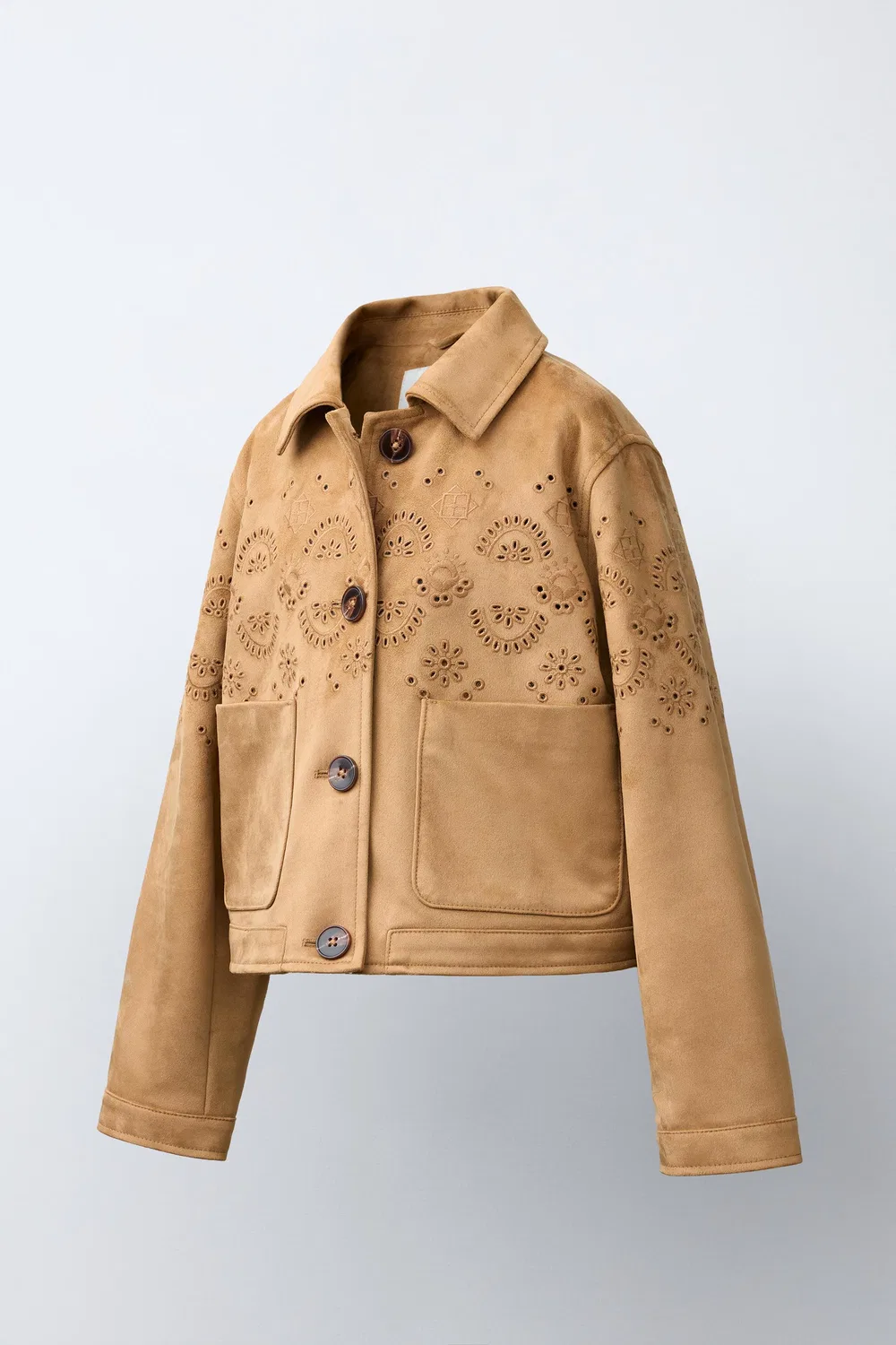Куртка из искусственной замши с вышивкой ZARA, Camel — фото 2