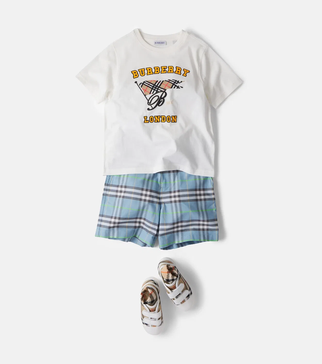 Шорты хлопковые в клетку Burberry Kids, синий — фото 2