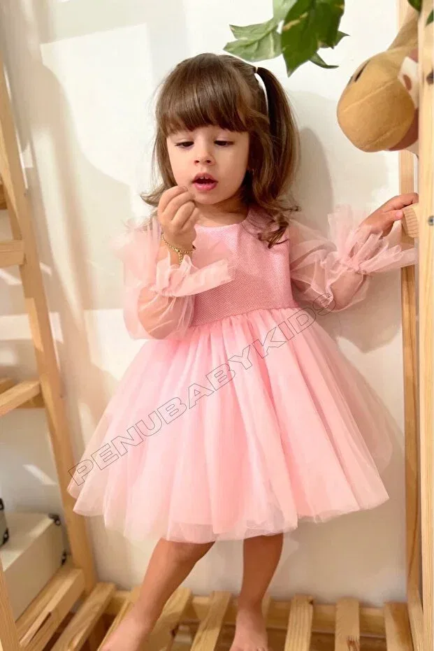 Детское платье для девочек с длинным рукавом Penu Baby Kids, Pink — фото 3