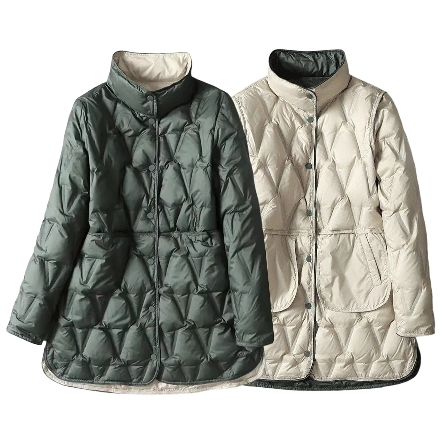 Женское стеганое пальто oversize с капюшоном, Verde
