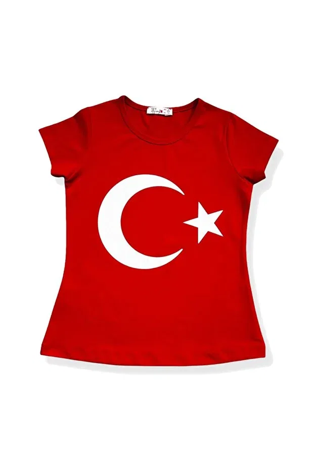Детская футболка для девочек с принтом Turkish Flag Short Sleeve T-Shirt Generic Brands, Red