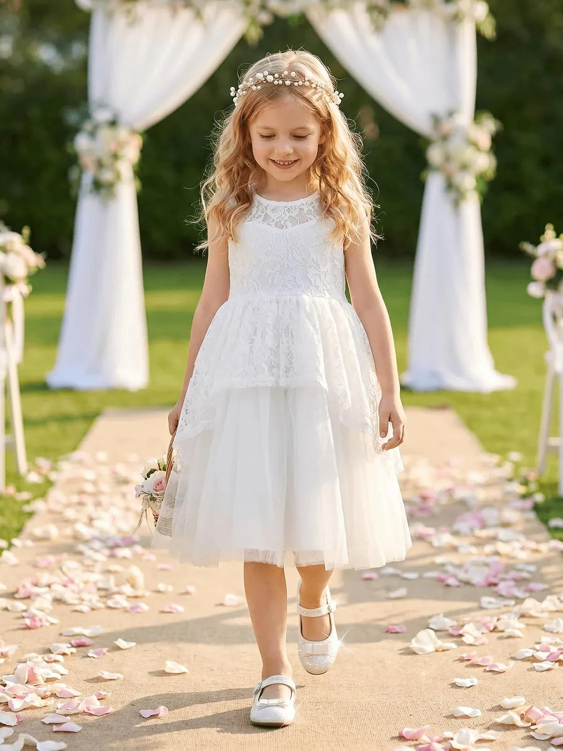 Детские балетки для девочек с бантом Coutgo, White Glitter — фото 3