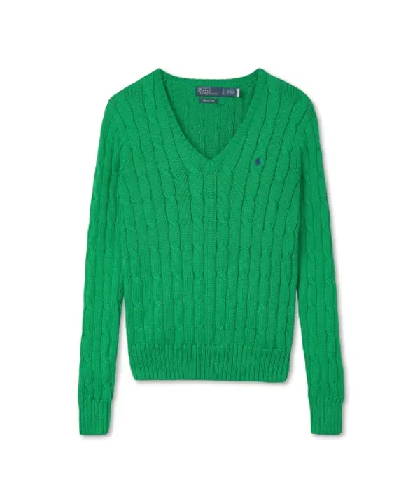 Свитер женский V-образный вырез, Polo Ralph Lauren, зеленый