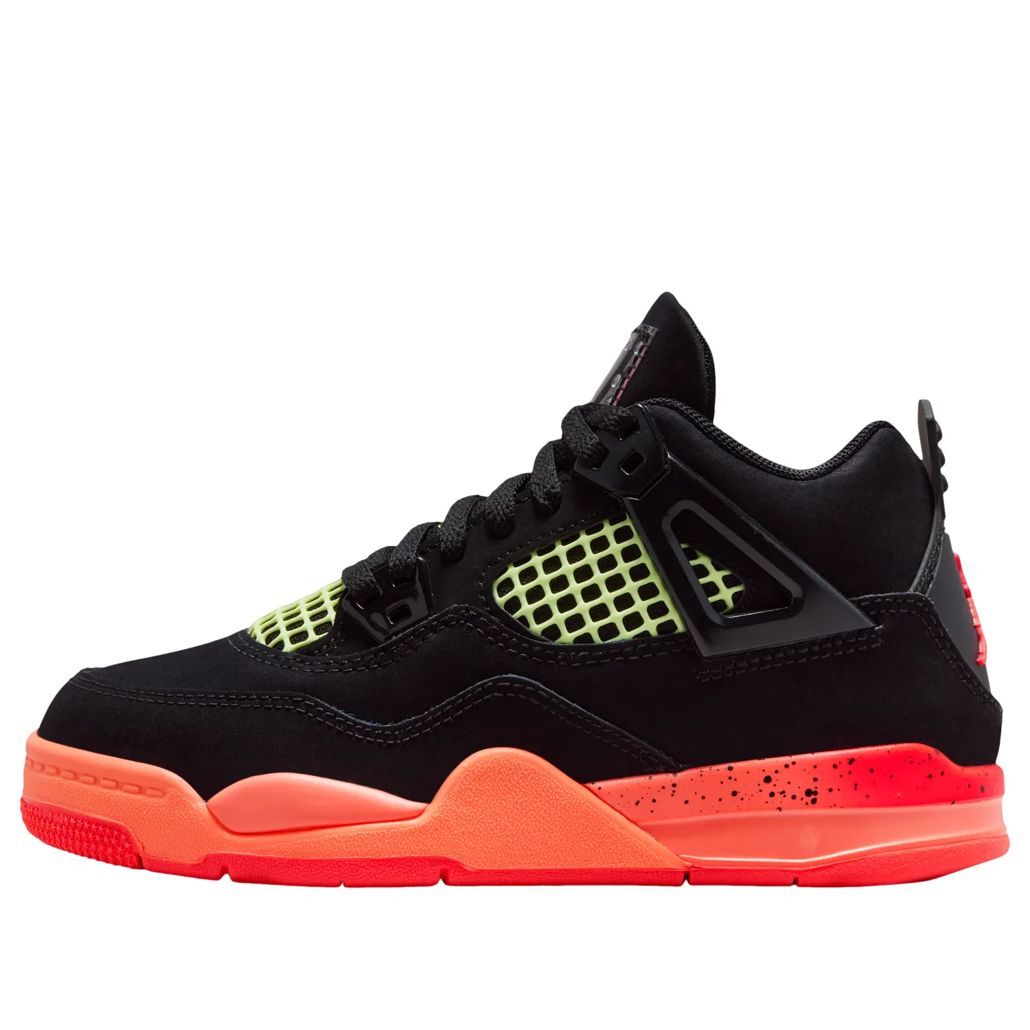 Детские кроссовки с кожаным верхом Air Jordan 4 Retro 'Black Infrared Barely Volt' Jordan, Black/Bright Mango/Barely Volt/Infrared