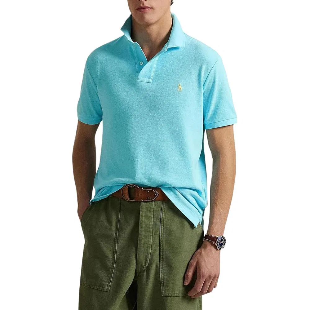 Мужская футболка поло с воротником, хлопковая, Blue Polo Ralph Lauren — фото 3