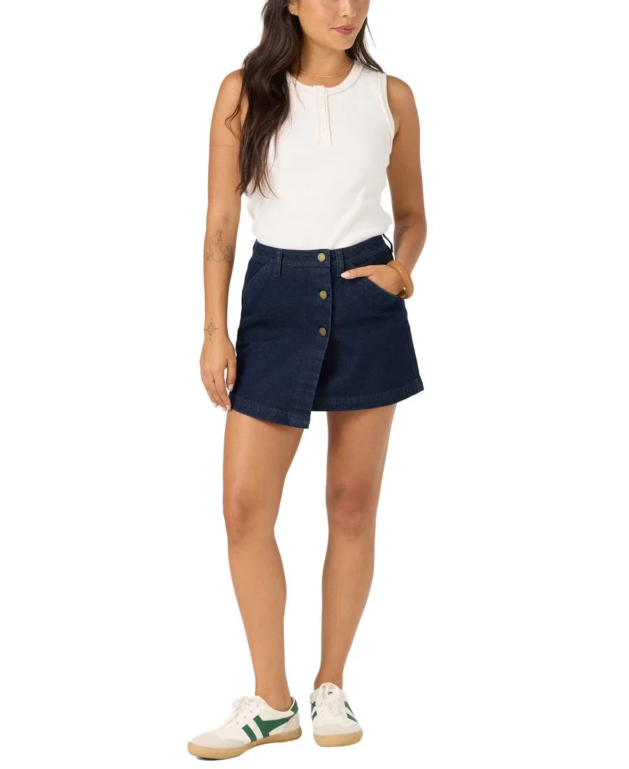 Мини-юбка-обертка из денима Og Chance Low-Rise Wrap Mini Skirt O'Neill, Dark Indigo Wash — фото 2