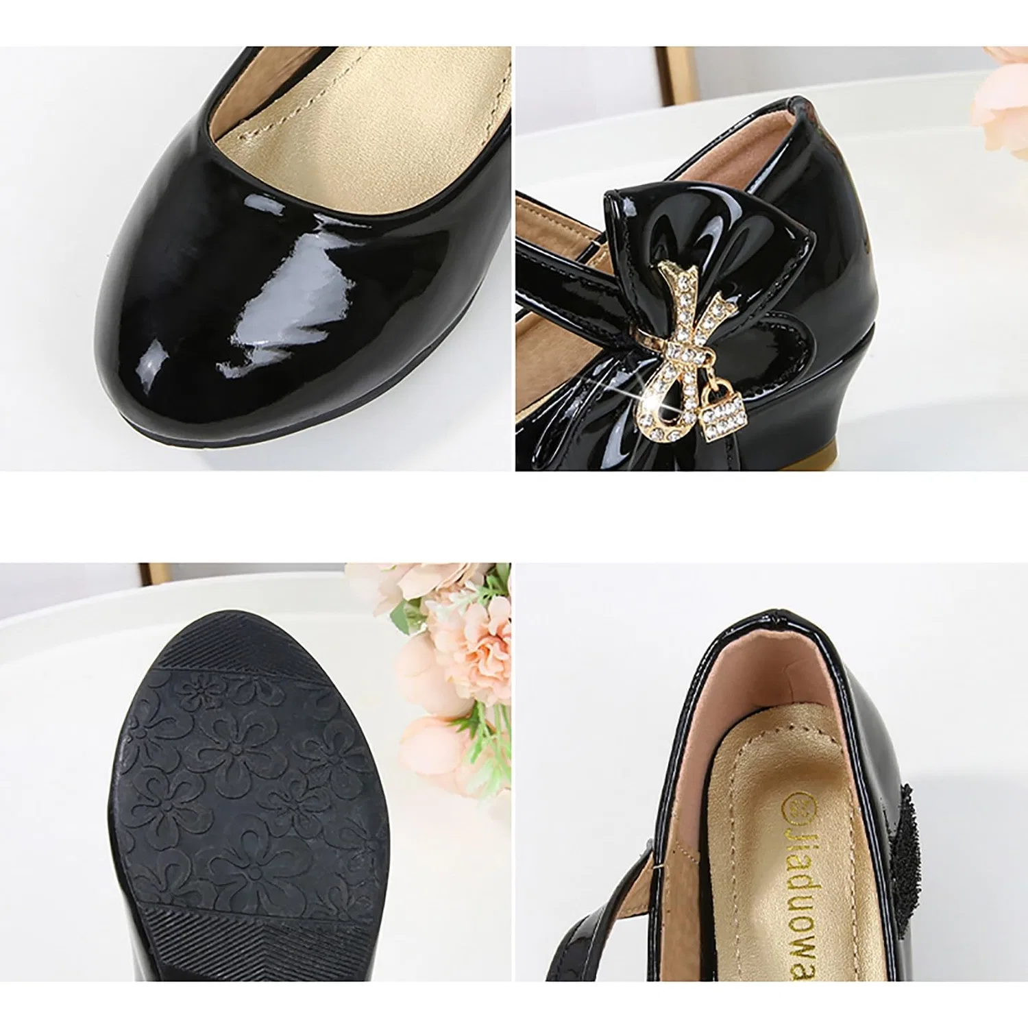 Детские туфли Мэри Джейн на каблуке для девочек Girls Princess Shoes with Heel Mary Jane Flat Shoes for Kids Elegant Bowknot Wedding Shoes Stiletto Shoes for Women Cosplay Party Wedding, Nero — фото 2
