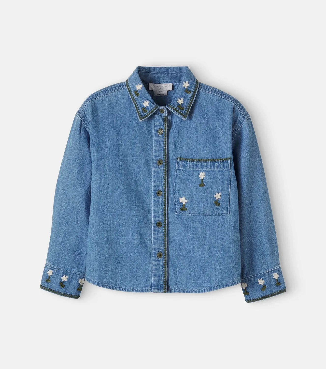 Джинсовая рубашка с цветочным принтом, Stella Mccartney Kids, синий