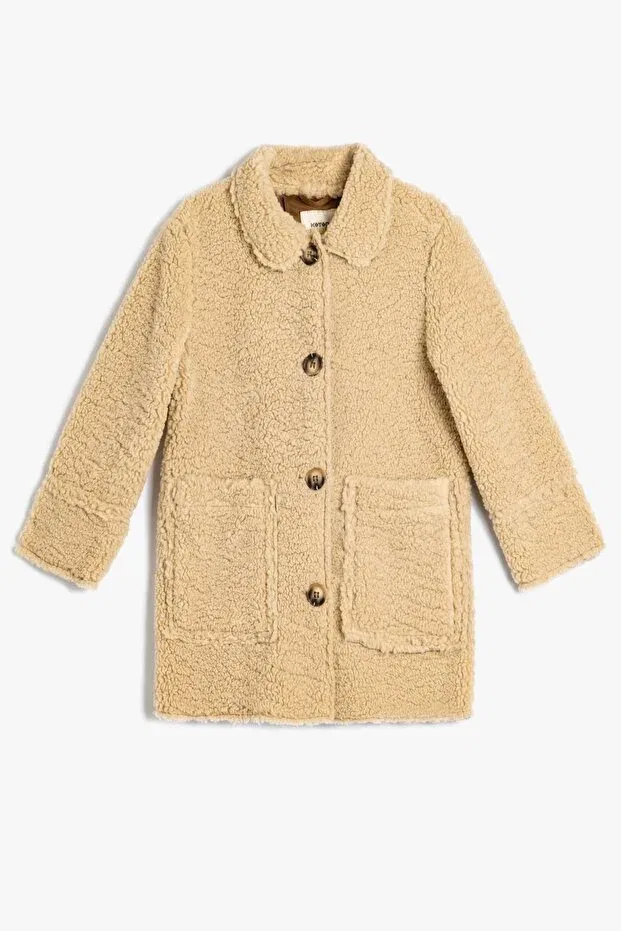 Детское пальто для девочек хлопковое Koton Kids, Beige — фото 2