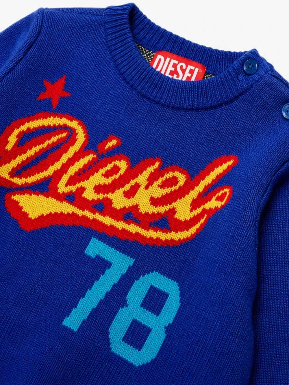 Джемпер с логотипом в технике интарсии и застежкой на пуговицы Diesel Kids, синий — фото 3