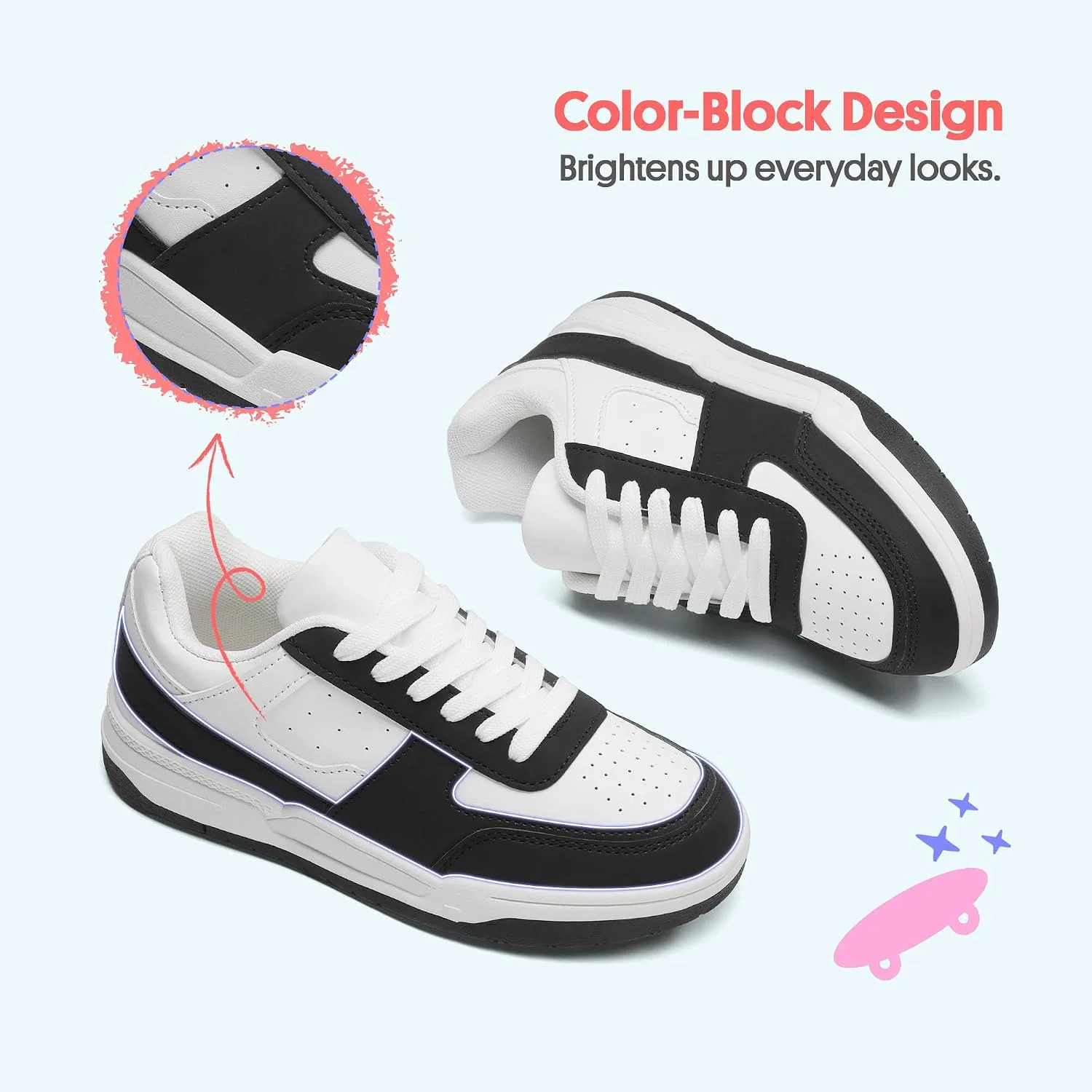 Детские кроссовки для девочек с принтом Classic Sneakers FabKids, Black-Low Top — фото 3