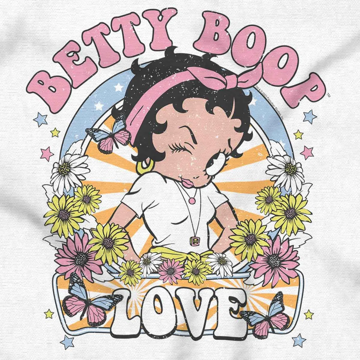 Детское боди для девочек хлопковое Betty Boop Flower Power Love Hippie Brisco Brands, White — фото 2